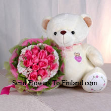 11 Roses Roses avec un joli teddy doux