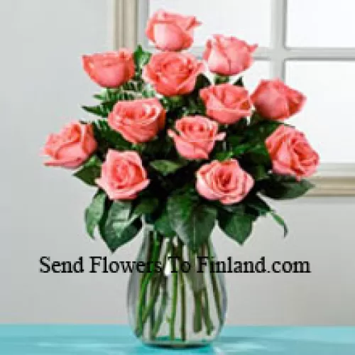 11 Pink Roses In A Vase